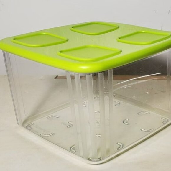 Tupperware Clear Mates  Square Modular Storage Container 6.8 Cup Lime Green Seal - Picture 1 of 1